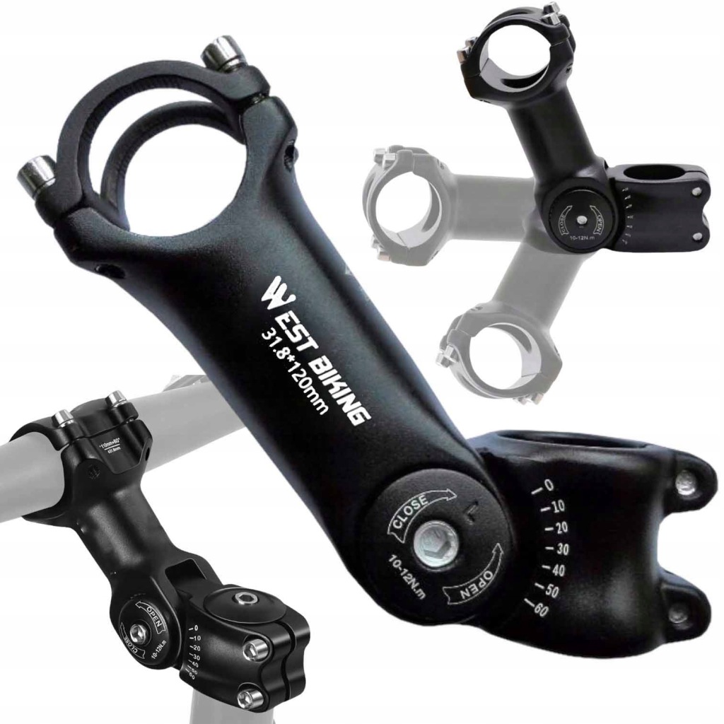 MOSTEK WSPORNIK PRZEDŁUŻKA KIEROWNICY REGULOWANY ROWEROWY 31,8mm dł.120mm