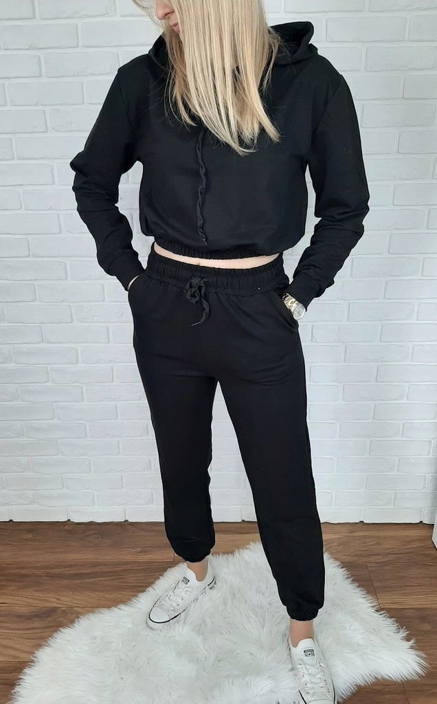 Komplet Dresowy Dres Czarny Bluza Spodnie L 40