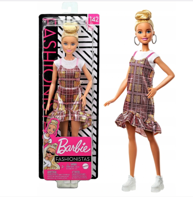 Barbie Blond z kokiem w sukience w kratę GHW56