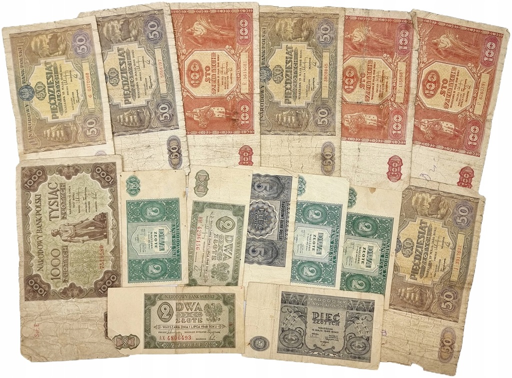 Zestaw. Banknoty 1946 i 1948 – 15 sztuk - RZADKIE
