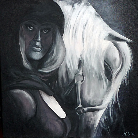 "Kobieta z koniem" - obraz 50x50 cm