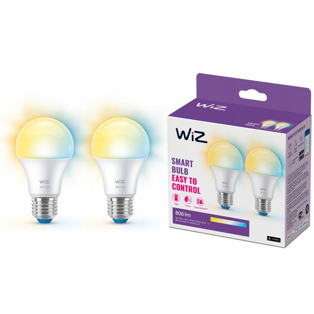 Żarówki LED E27 A60 8w = 60w 2700-6500k Smart WiFi Aplikacja Wiz