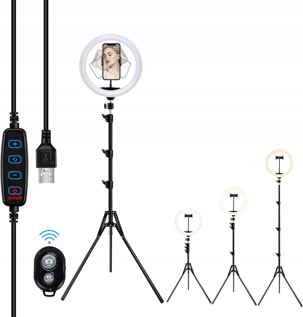 Lampa pierścieniowa z trójnożnym statywem 13,2cala 210 cm