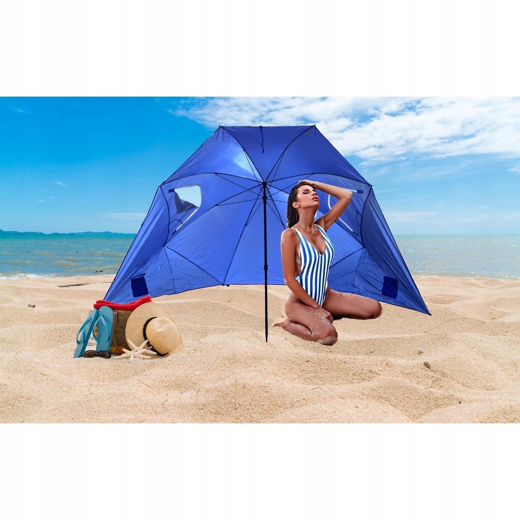 Parasol namiot parawan plażowy 240cm XXL niebieski