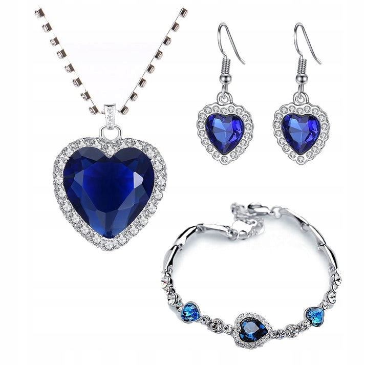 Biżuteria z niebieskimi sercami srebrna PREZENT