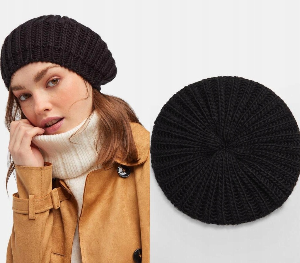 STRADIVARIUS CZARNY PLECIONY BERET