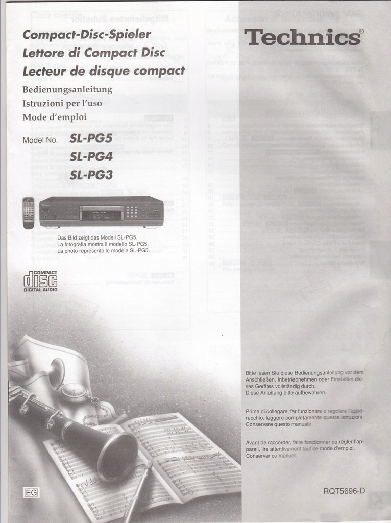 INSTRUKCJA OBSŁUGI CD PLAYER TECHNICS SL-PG5/PG4