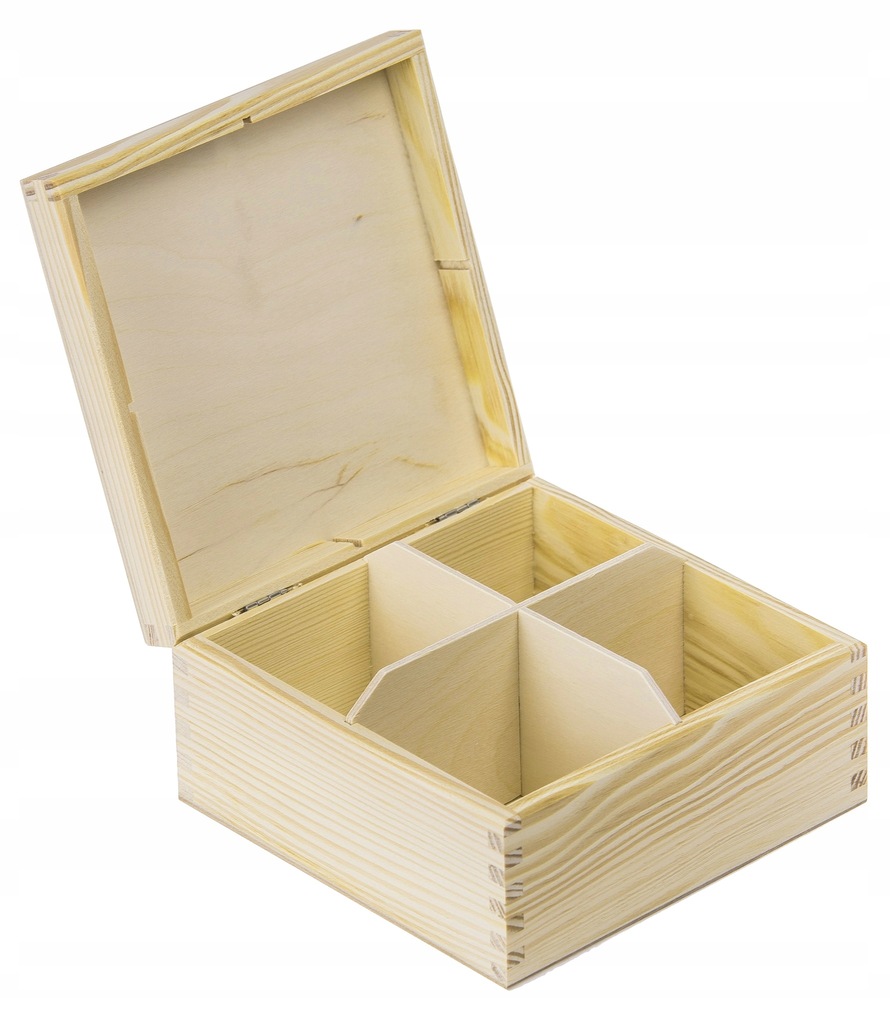 Pudełko na herbatę drewniane 4 przegrody DECOUPAGE