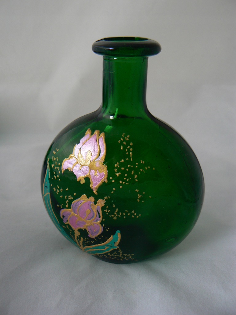 Butelka płaska zielone szkło irys ręczne malowane
