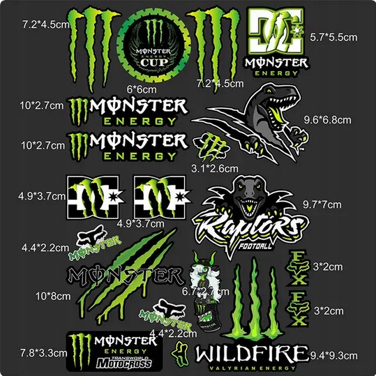 MONSTER CUP ENERGY RAPTORS FOX DC ARKUSZ NAKLEJKA STICKER