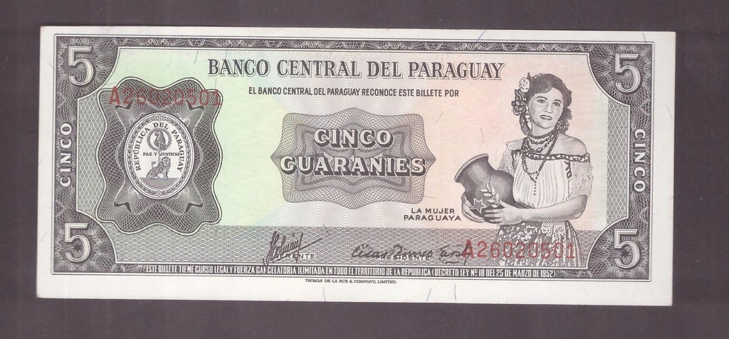 Paragwaj Paraguay - banknot - 5 Guaranies