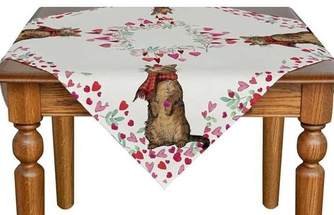 OBRUS NA STÓŁ 85x85 cm KUCHENNY DEKORACYJNY JESIENNY KOT SERCA