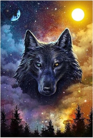 Haft Diamentowy 5D Mozaika Czarny Wilk Między Dniem A Nocą