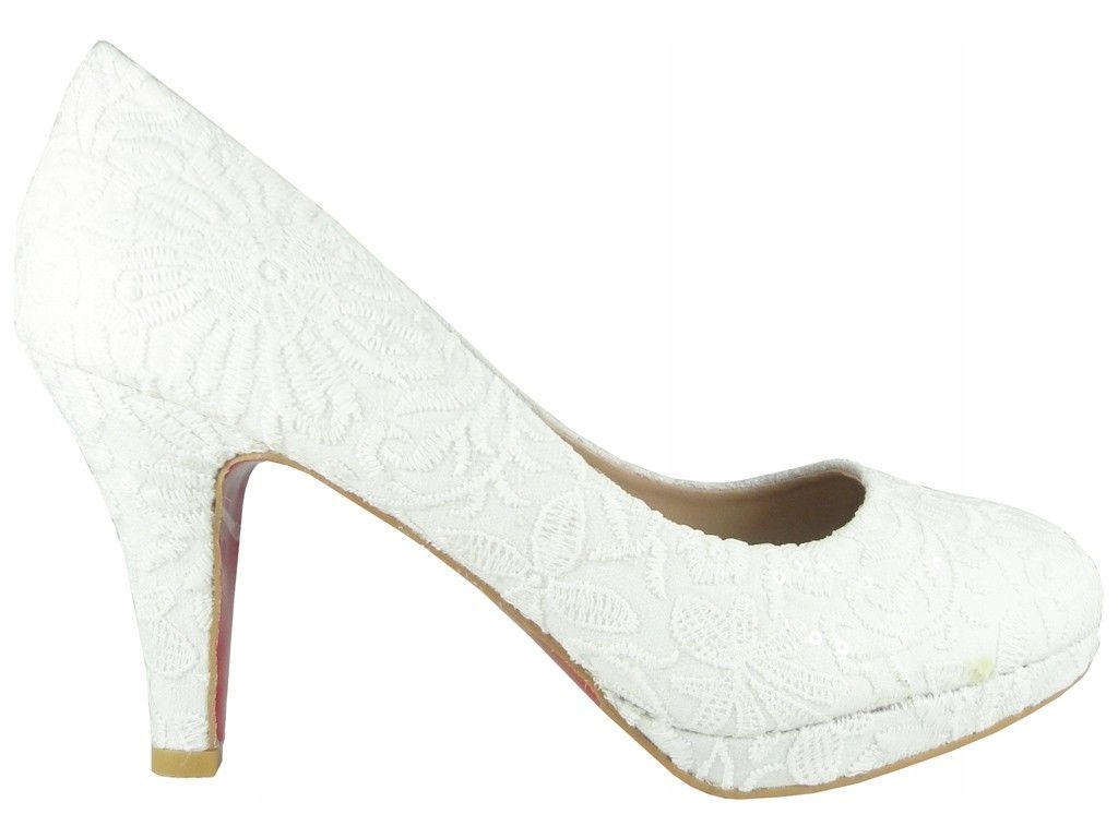 Białe koronkowe niskie buty ślubne 37