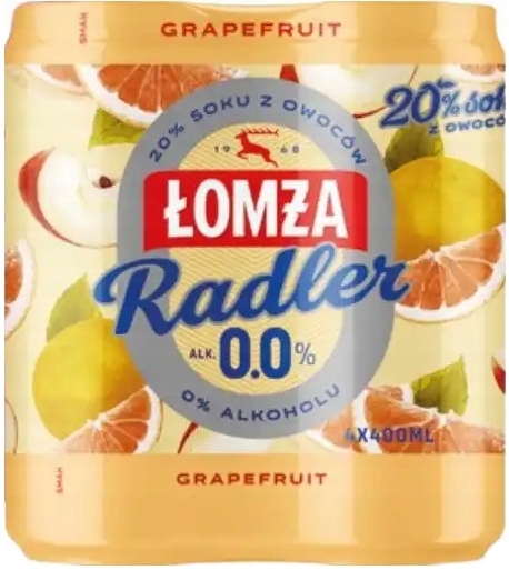 ŁOMŻA 400ML PIWO BEZALKOHOLOWE 0% RADLER 4XPUSZKA GRAPEFRUIT