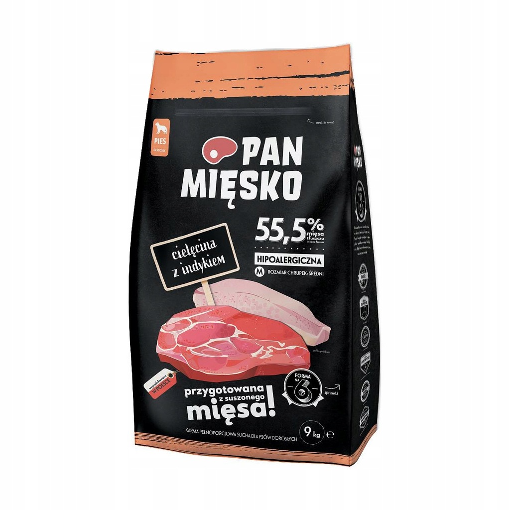 Karma sucha psa PAN MIĘSKO Indyk cielęcina M 9 kg