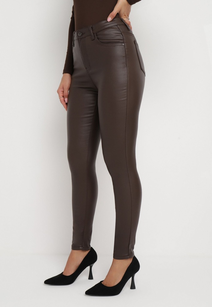 Born2Be Brązowe Spodnie damskie 42 Skinny Gładkie