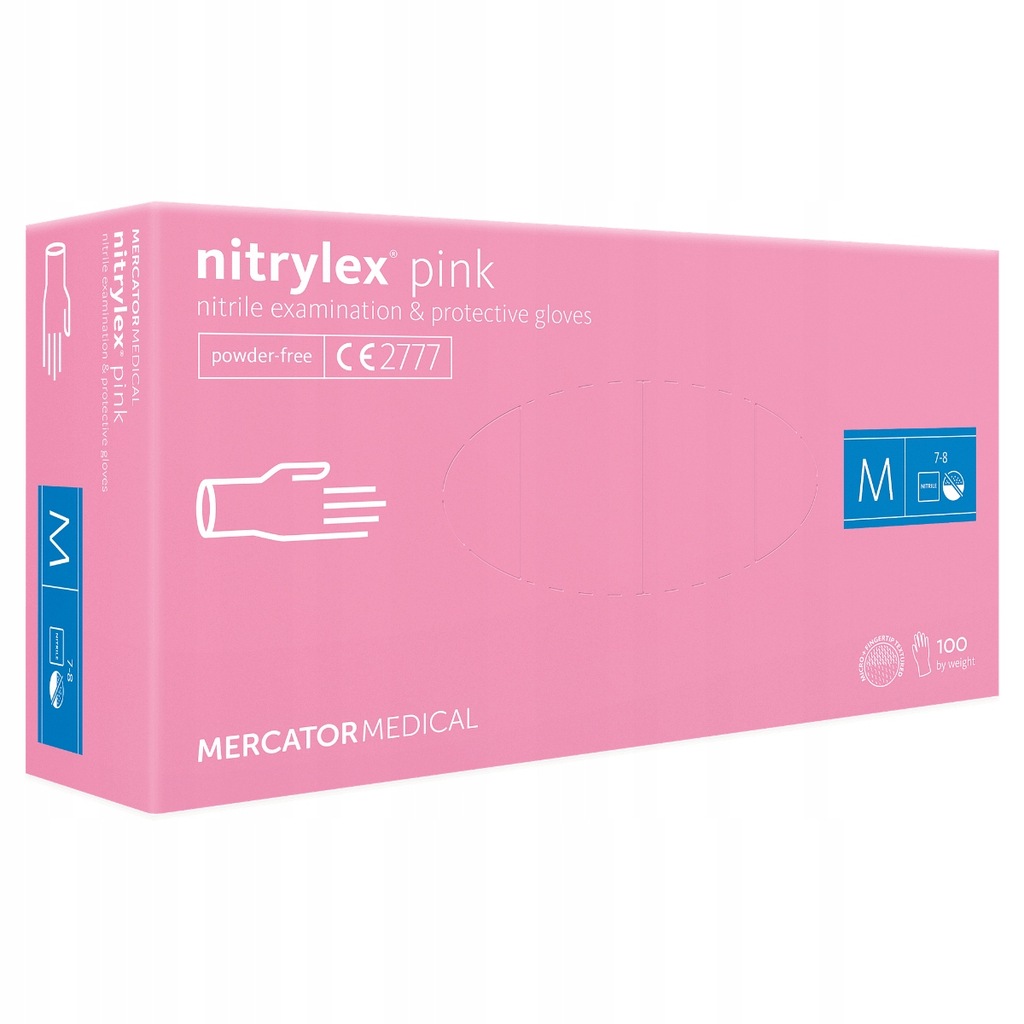 Rękawiczki nitrylowe bezpudrowe RÓŻOWE 100szt. Nitrylex Mercator - ROZM. M