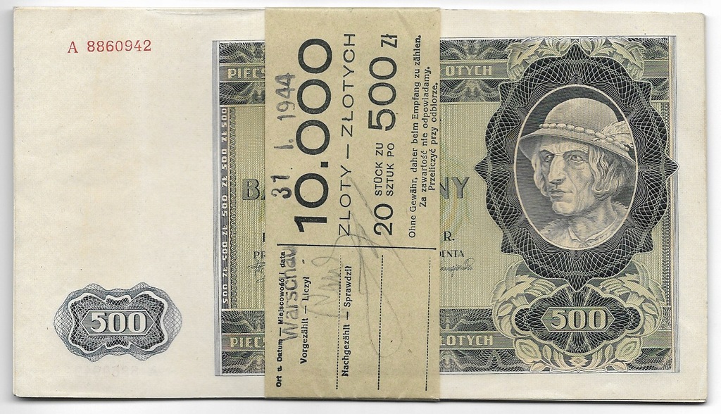 500 Złotych 1940r Seria A Stan/1 (Oryginal.Paczka)