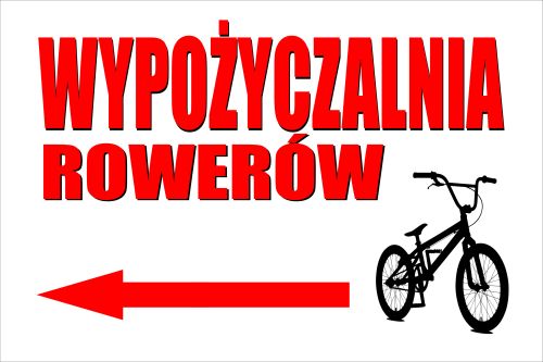 TABLICZKA - WYPOŻYCZALNIA ROWERÓW STRZAŁKA W LEWO