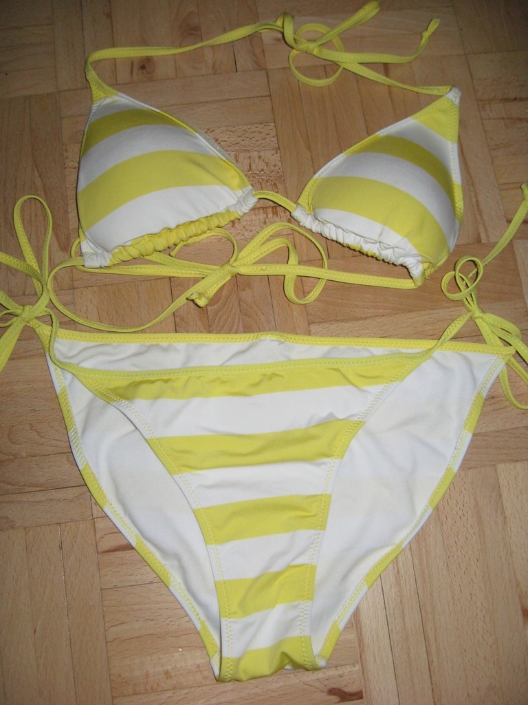 strój kąpielowy bikini S 36 w paski biało-żółte