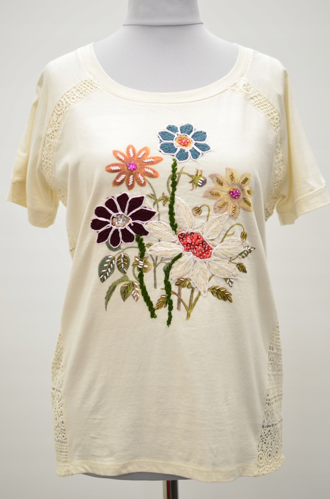 Bluzka t-shirt damski haftowane kwiaty DESIGUAL XL