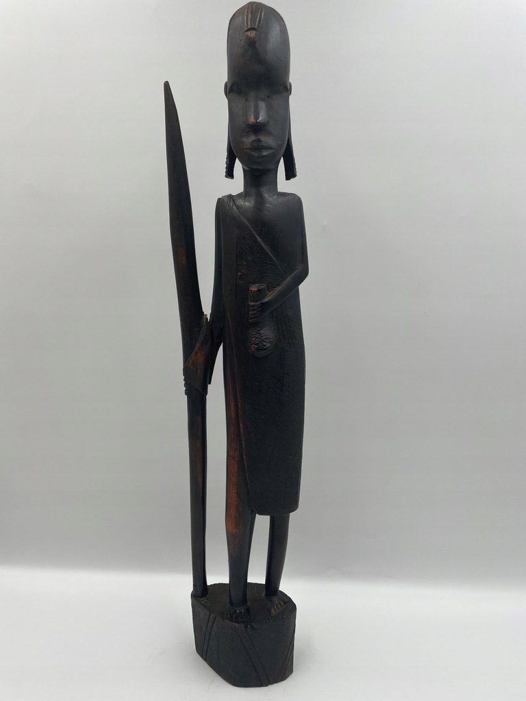 Drewniana rzeźba Afrykańska Mężczyzna i włócznia