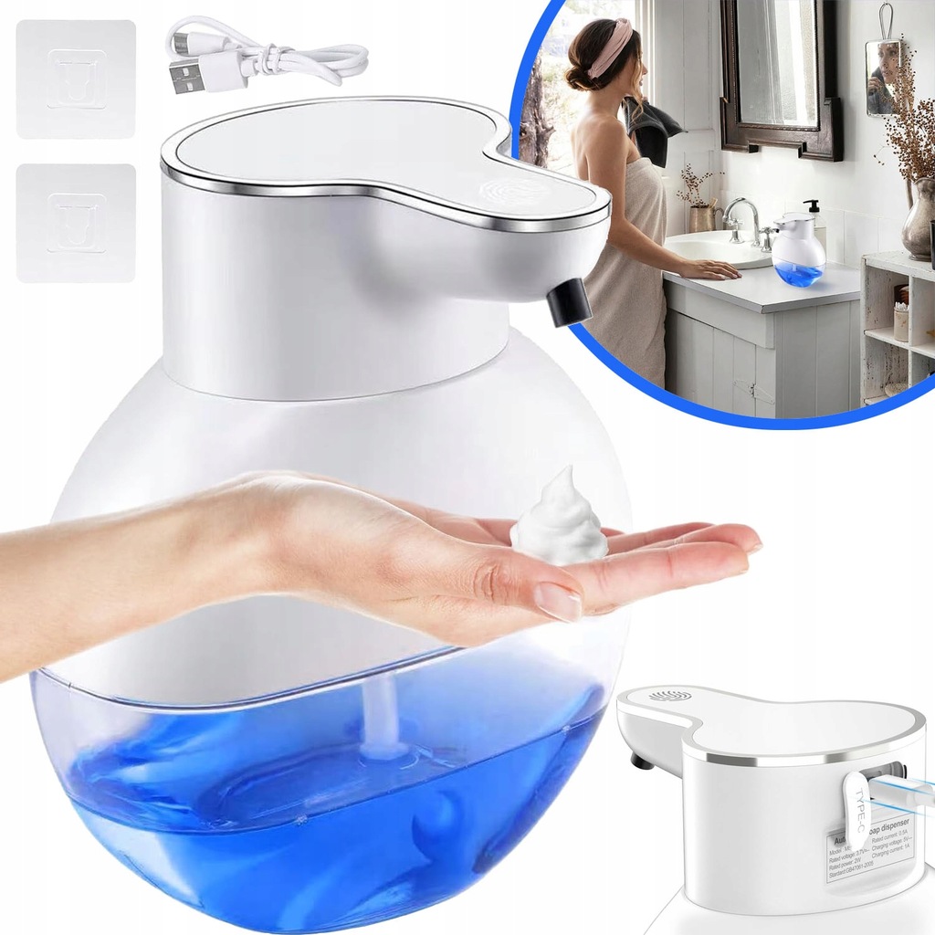 AUTOMATYCZNY DOZOWNIK MYDŁA, MOCOWANIE ŚCIENNE BEZ WIERCENIA, 400 ML