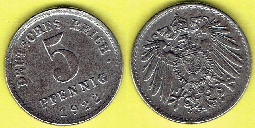 NIEMCY 5 Pfennig 1922 r. E - Fe