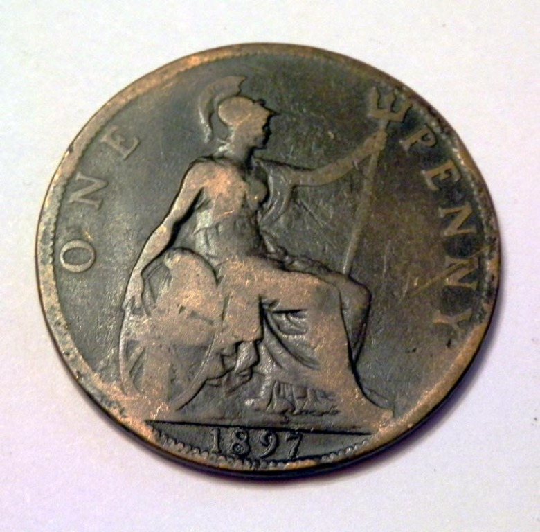 1897 rok - stara duża angielska moneta - Victoria