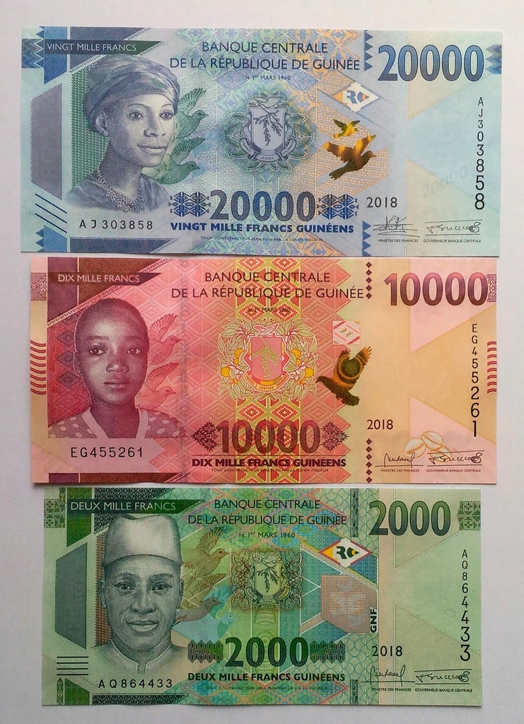 GWINEA 20000+10000+2000 Francs 208/19 UNC PIĘKNE !