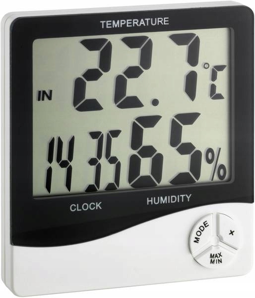 Duży termometr higrometr z zegarem atest CE