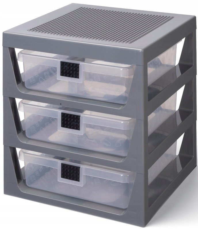 LEGO POJEMNIK REGAŁ Z SZUFLADAMI SZARY + PŁYTKA