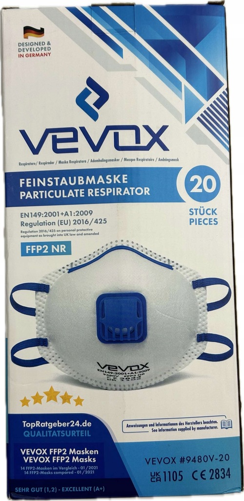 Półmaski VEVOX - do wyboru maski FFP3 FFP2 FFP1 20 sztuk
