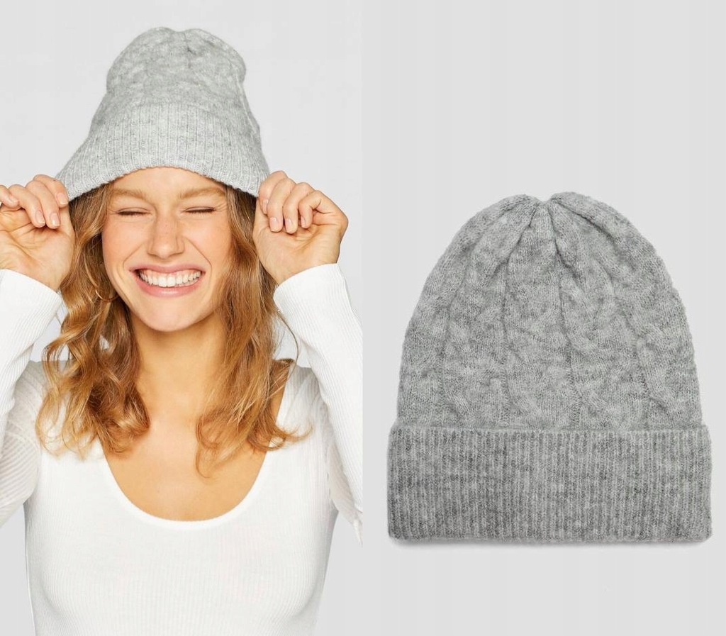 STRADIVARIUS SZARA MELANŻOWA CZAPKA BEANIE