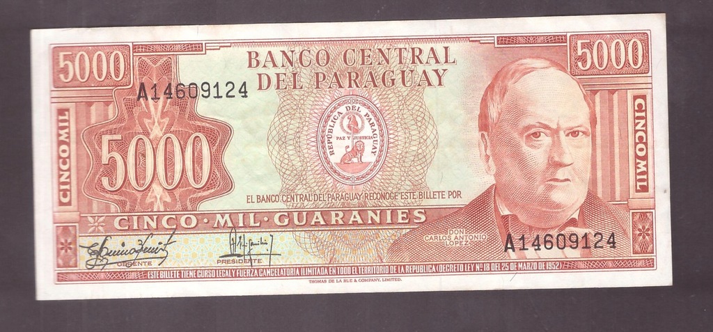 Paragwaj Paraguay - banknot - 5000 Guaranies