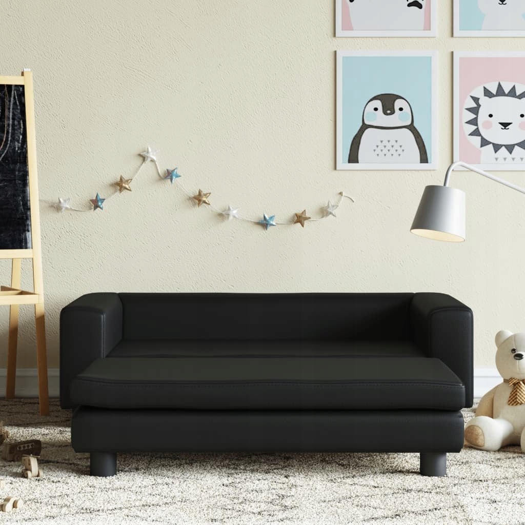 VidaXL Sofa dziecięca z podnóżkiem, czarna, 100x50