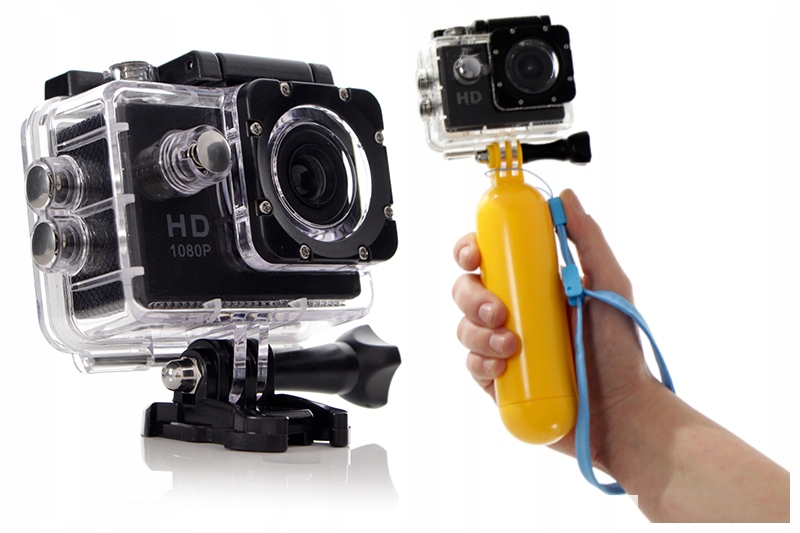 Kamera sportowa wodoodporna+akcesoria+pływak boja