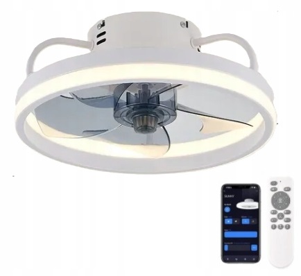 Lampa żyrandol LED wentylator MOCNY wiatrak sufitowy biały 55W +APP +PILOT