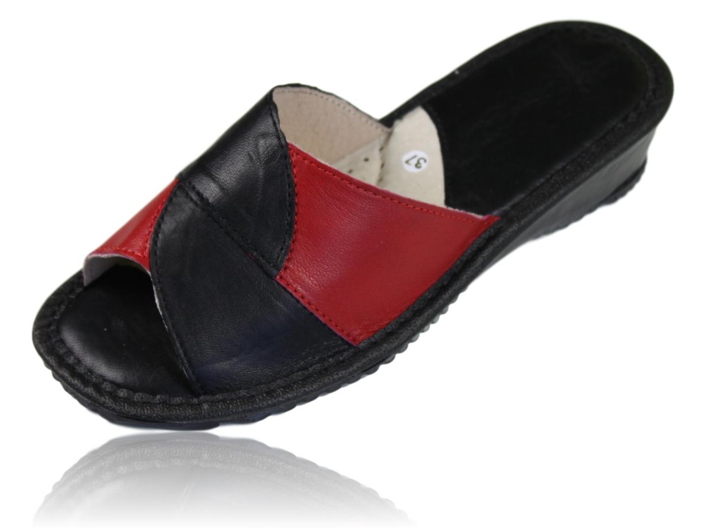 Kapcie na koturnie skórzane klapki 1128 40 cz-cz - 7286591240