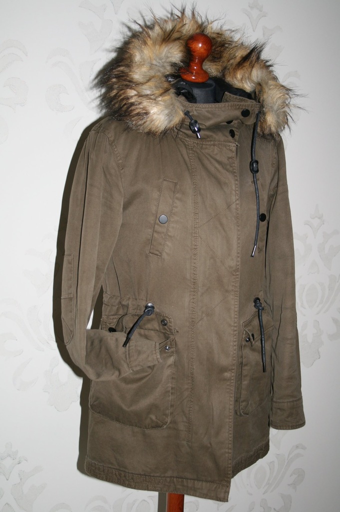 PULL&BEAR PARKA zara khaki kurtka futro M 38