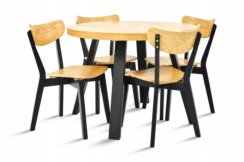 Okrągły stół dąb 100x100/200 4 krzesła drewno