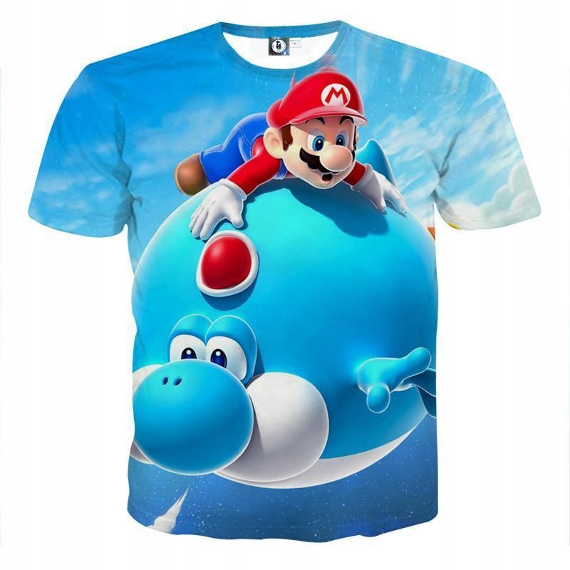 Super Mario Blue Yoshi Fly Cute Trendy Gaming T-