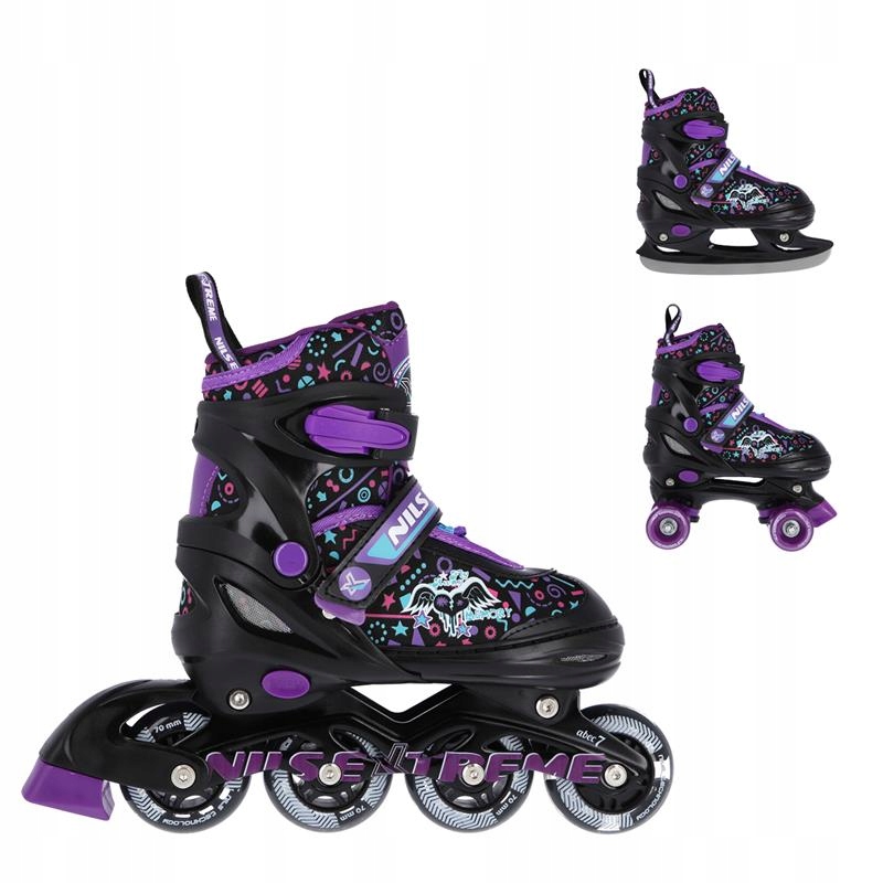 ŁYŻWOROLKI NH4413A 3w1 BLACK/VIOLET S NILS EXTREME