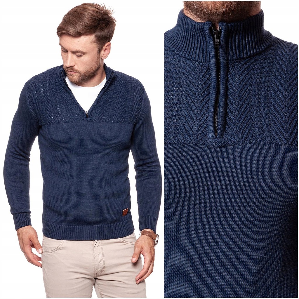 WRANGLER HALF ZIP SWETER MĘSKI SLIM GRANATOWY M