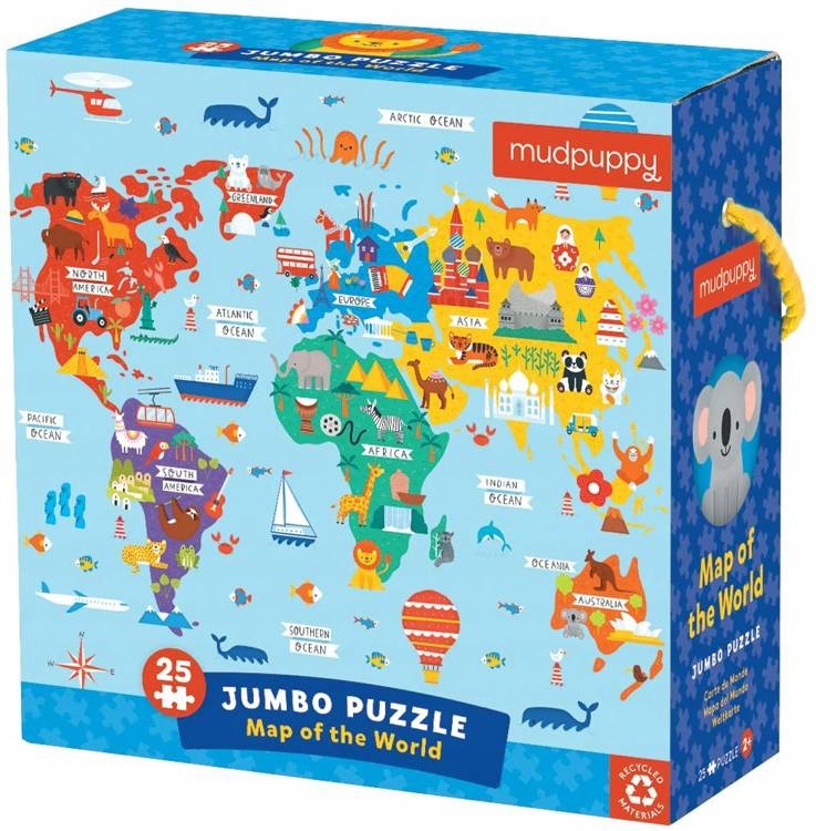 MUDPUPPY Puzzle Podłogowe Jumbo Mapa Świata 25 EL