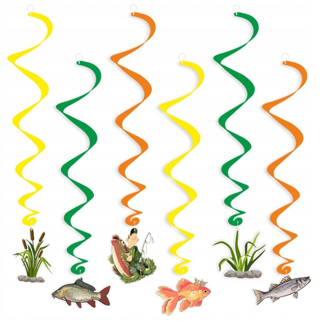 dekoracja WISZĄCA świderki WĘDKARZ rybka ZŁOTA mix