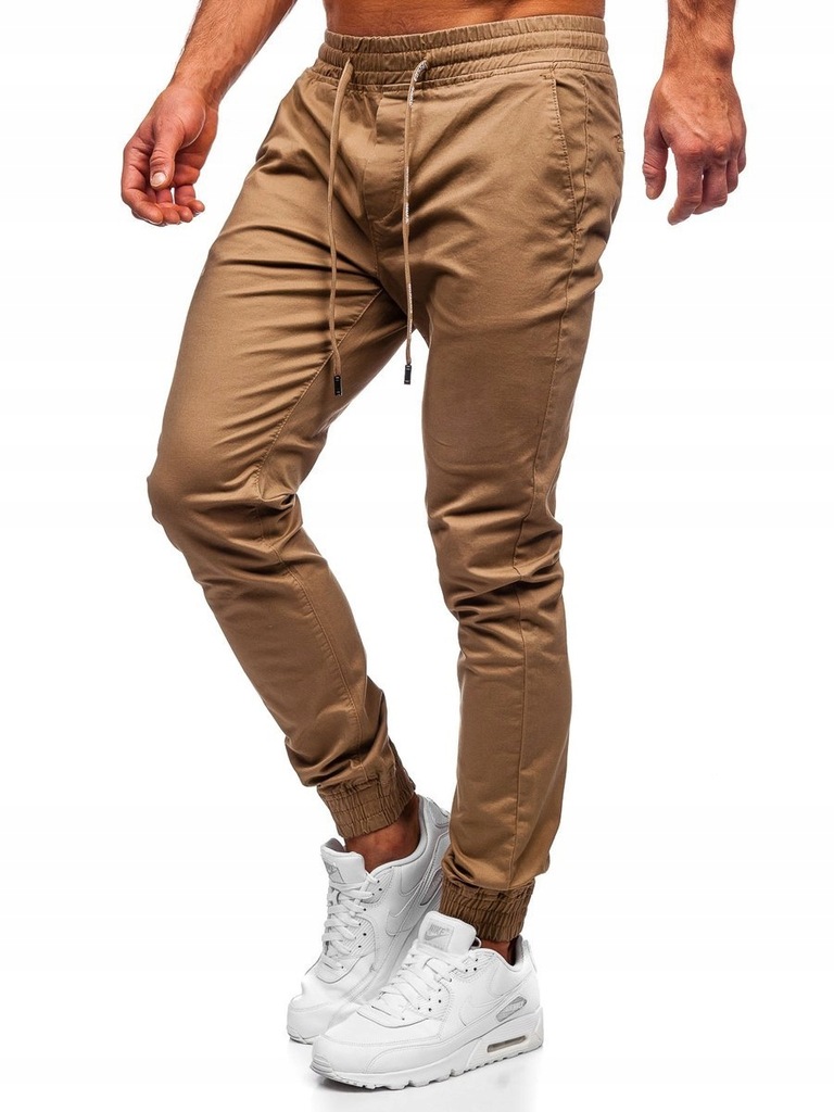 SPODNIE JOGGERY MĘSKIE CAMELOWE KA951 DENLEY_M