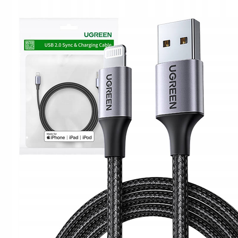 Kabel UGREEN Lightning 2.4A 1m MFi DO iPhone i iPad Czarny