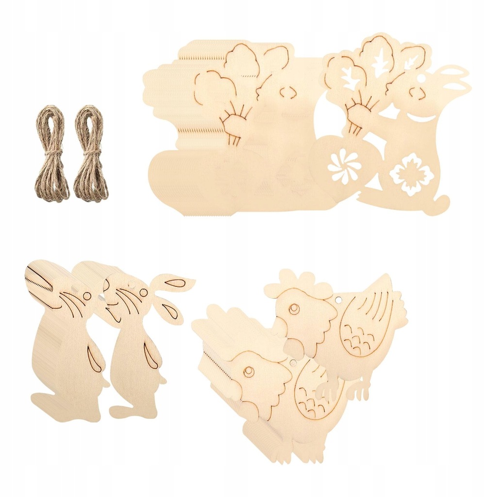 Unfinished Wood Animal Cutouts DIY with Hemp Ropes Hanging Rooster